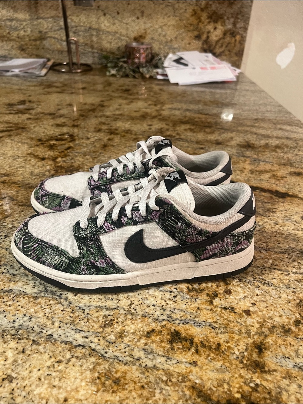 Nike Low-Top Dunk Sneakers in White, Black, Green & Purple